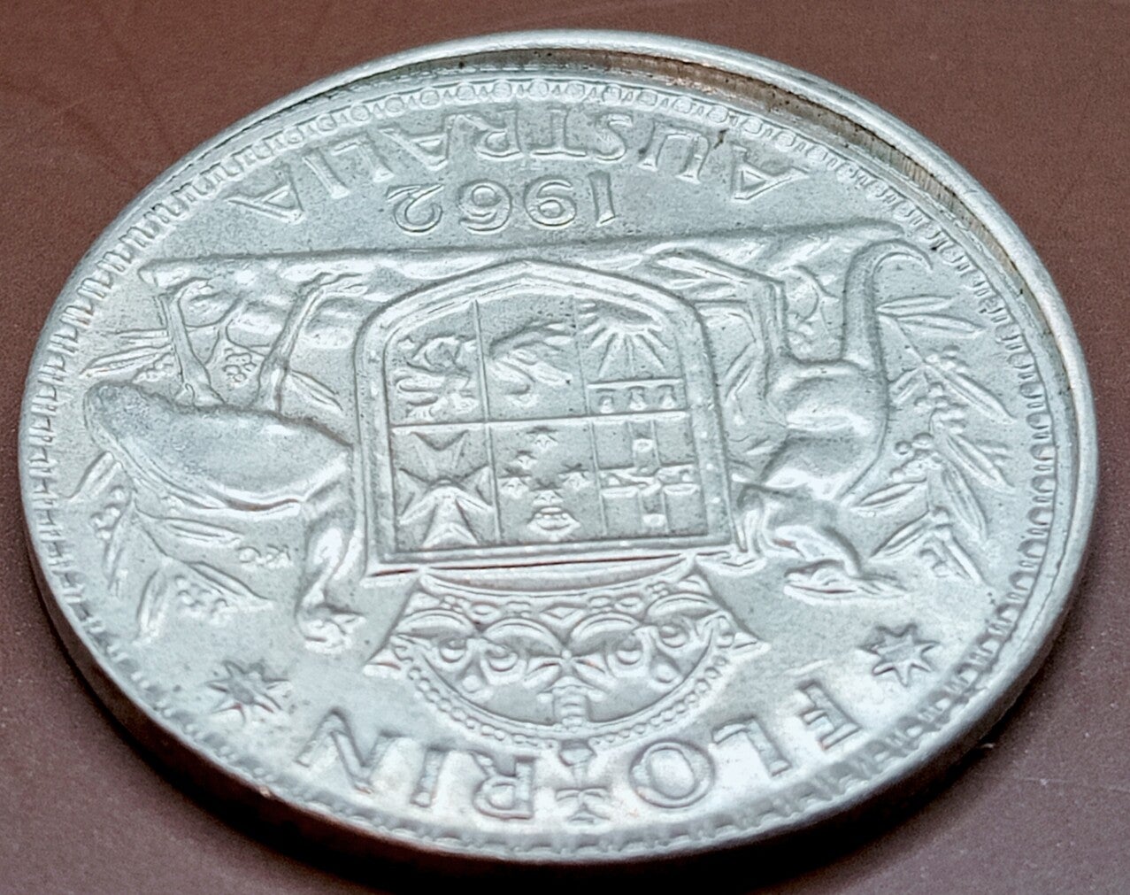 Ramstrike Partial Collar Error 1962M Silver Australian Florin in EF Condition