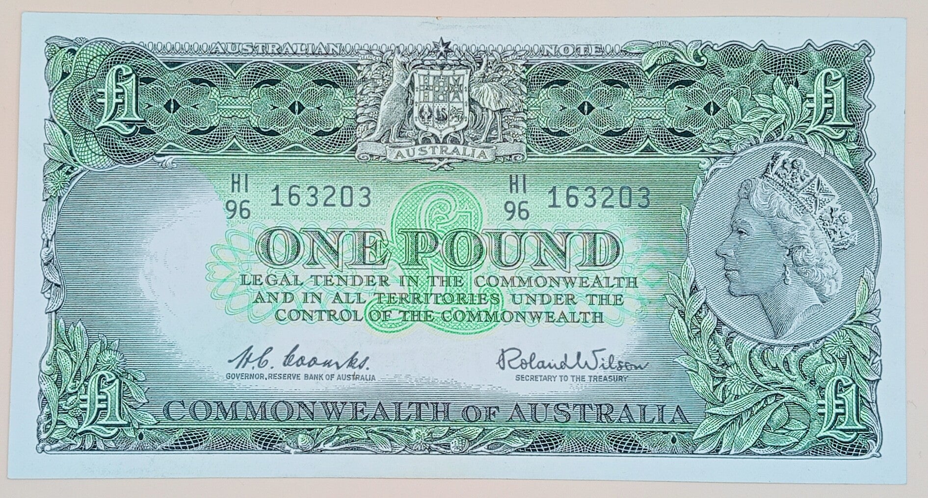 1961 £1 Australia R34 HI96 163203 HC Coombs & R Wilson Signatures