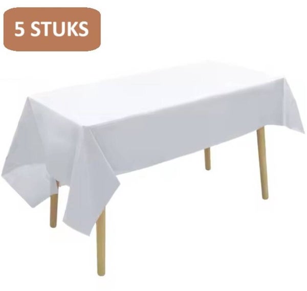 5 Stuks - Wegwerp Plastic Tafelkleed Groot 137x183 cm - Waterdicht - Tafellaken Binnen en Buiten - Wit - Lichtgewicht