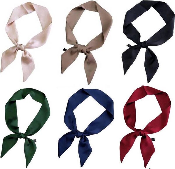 6 Stuks - Dames Satijnen Haarsjaaltjes Set – Crème, Taupe, Zwart, Navy, Groen & Rood