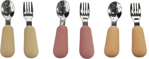 3 Setjes - Baby Bestekset - Vork en Lepel RVS - Kinderbestekset - Roze Beige