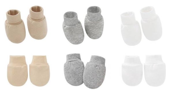 3-pack - Baby Newborn Wantjes en Slofjes - Beige Wit Grijs