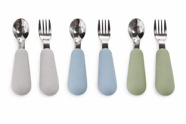 3 Setjes - Baby Bestekset - Vork en Lepel RVS - Kinderbestekset - Blauw Grijs Groen