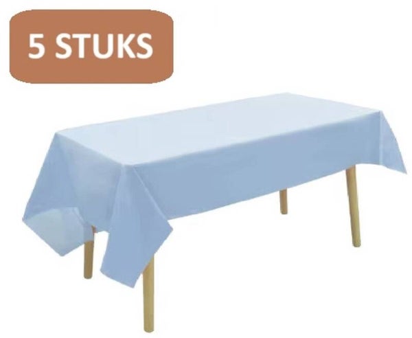 5 Stuks - Wegwerp Plastic Tafelkleed Groot 137x183 cm - Waterdicht - Tafellaken Binnen en Buiten - Lichtblauw - Lichtgewicht