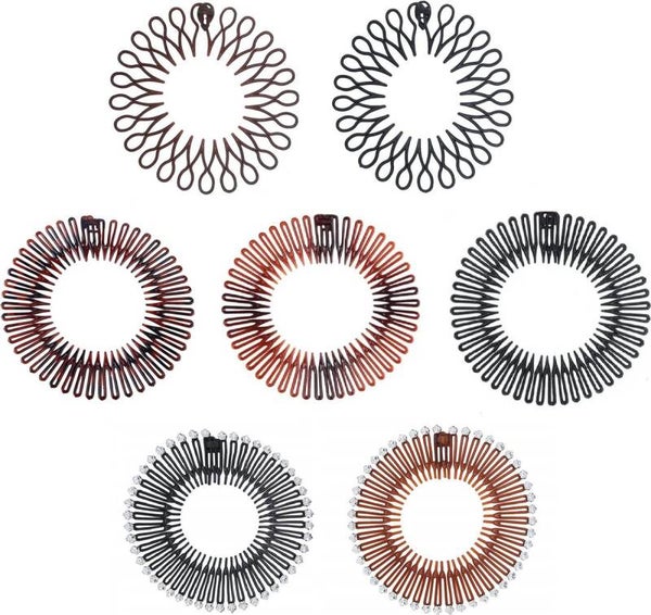 7 Stuks - Dames Haarbanden - Kamdiadeem Zigzag Boogjes - Zwart Bruin - Steentjes