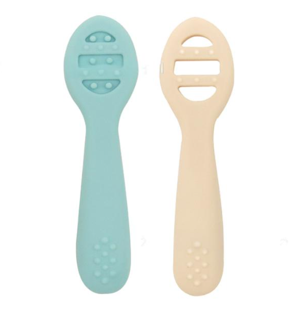 Baby Eerste Eetfase Lepel Set – 2 stuks – Groen en Beige – BPA-vrij Siliconen Lepels