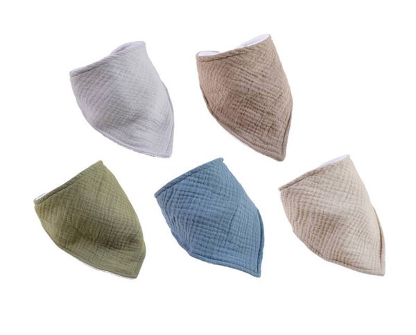 5 Stuks Hydrofiele Baby Slabbetjes met Badstof – Groen / Beige Mix – 0-6 maanden