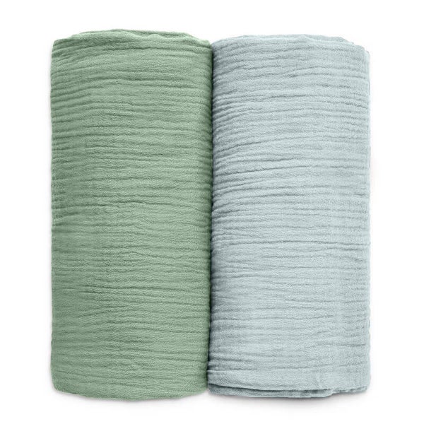 2-Pack - Hydrofiele doek XL - 100x90 cm - Inbakerdoek - Groen Blauw