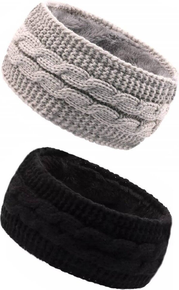 2 Stuks - Dames Oorwarmers met Fleece Voering - Grijs en Zwart