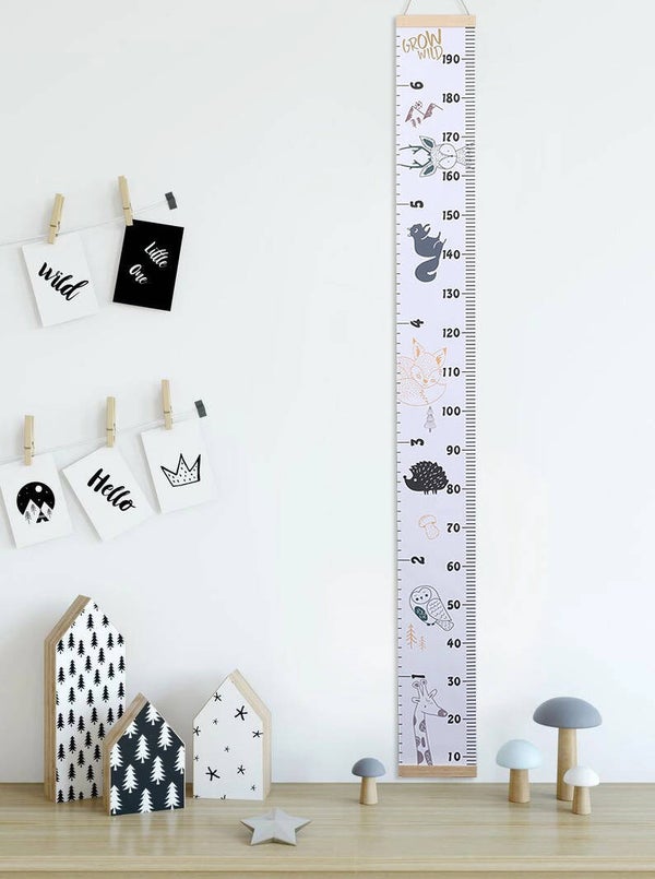 Groeimeter bosdieren kinderkamer - Canvas - hout - 200x20 cm - Decoratie Meetlint - Wanddecoratie