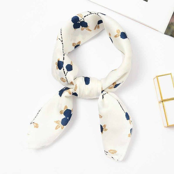 Elegant Stijlvol hals sjaaltje - Wit Gebloemd - 50x50