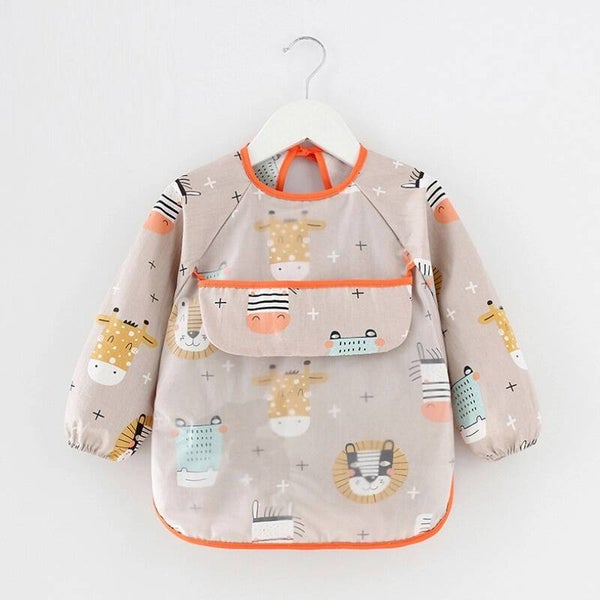 Slab lange mouwen met opvangbak jongens leeuw - katoenen mouwen met kunststof voorzijde - dreumes & peuter