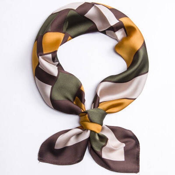 Dames haar sjaaltje - nek sjaaltje - groen geel geblokt - 68x68 cm