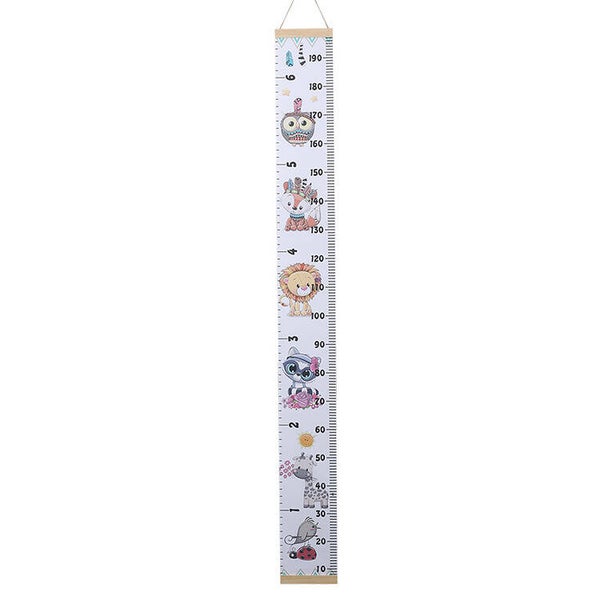 Groeimeter schattige dieren kinderkamer - Canvas - hout - 200x20 cm - Decoratie Meetlint - Wanddecoratie