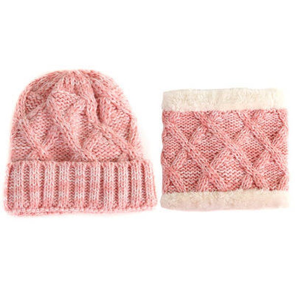 Set muts colsjaal baby - kind - 6-18 mnd - roze wit - dubbele voering