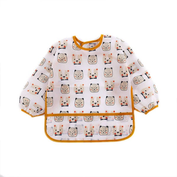 Slabbetje lange mouwen met brede opvangbak - Oranje beer