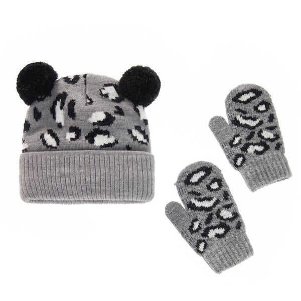 Set Meisjes Muts Wanten - 6-24 mnd - Luipaard Grijs