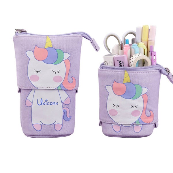Meisjes Canvas Unicorn Etui – Uitschuifbare Pennenzak / Pennenhouder