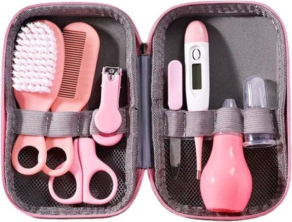 8 Delig Baby Verzorgingsset - Kam Borstel - Nagelschaar Vijl - Thermometer - Roze