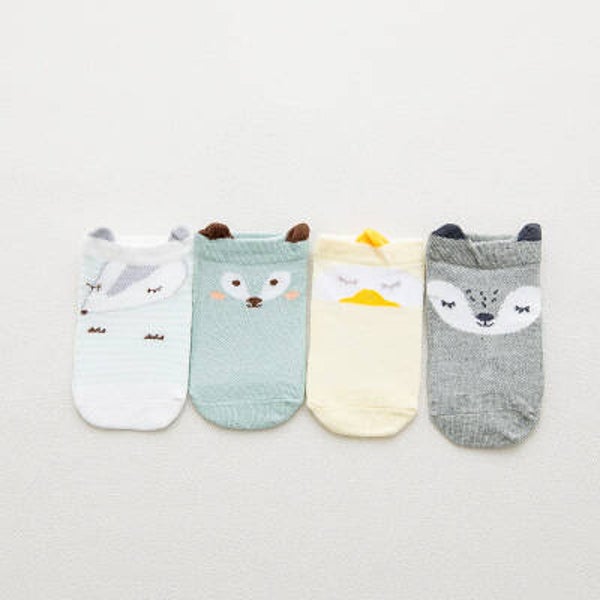 Set 4 paar | Dieren print sok jongens vosje  | baby 6-18 maanden