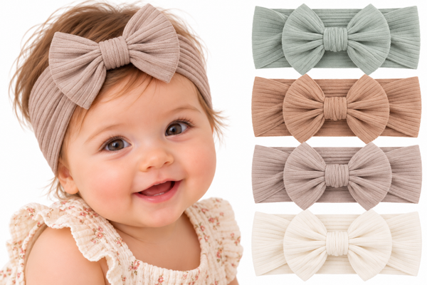 4 Stuks - Baby Meisjes Haarbandjes met Strik (4 mnd - 2 jaar) - Mintgroen Creme Bruin Taupe