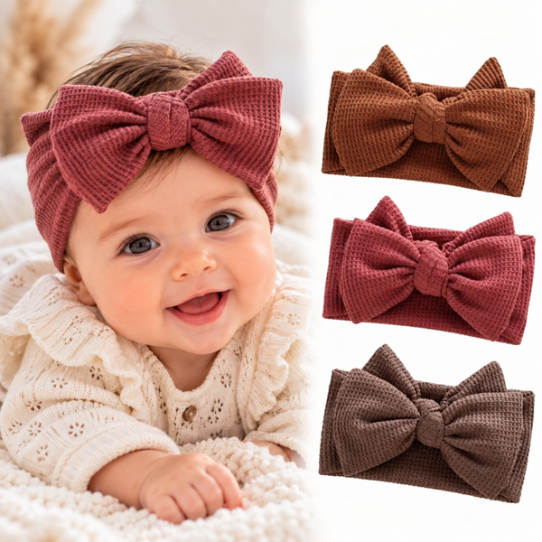 3 Stuks - Baby Haarbandjes met Grote strik (3 t/m 12 maanden) - Bruin Oudroze Roestbruin