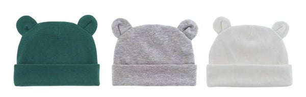 3 pack Babymutsjes newborn Beervorm effen groen wit grijs