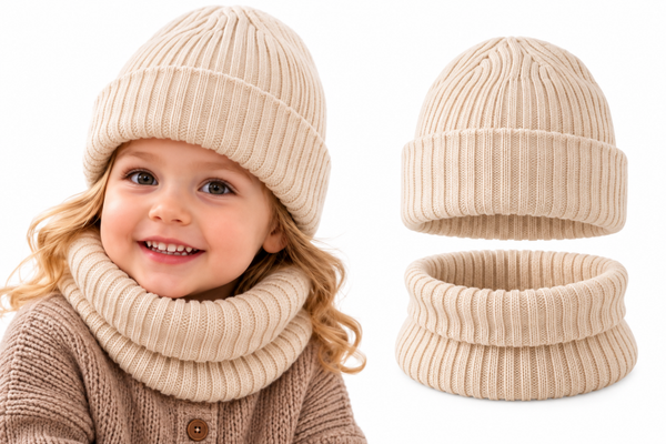 Gebreide Muts en Colsjaal (Voering) - Kind - 3-6 jaar - Crème