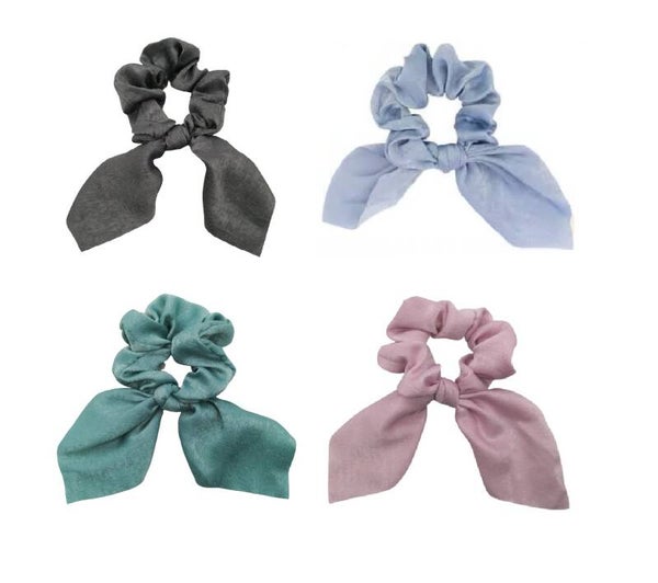 Per 4 stuks dames en meisjes haar scrunchies | wit, grijs, blauw, roze | Scrunchie met lint | Elegante Scrunchie met lintjes | Haarelastiek - elastische haarband | Elastiek - wokkels - haarwokkel | Satijn Fluweel Zacht haar scrunchie