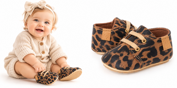 Babyschoentjes 6-12 maanden - baby schoenen maat 19/20 - Luipaard Print Bruin - Valt Klein