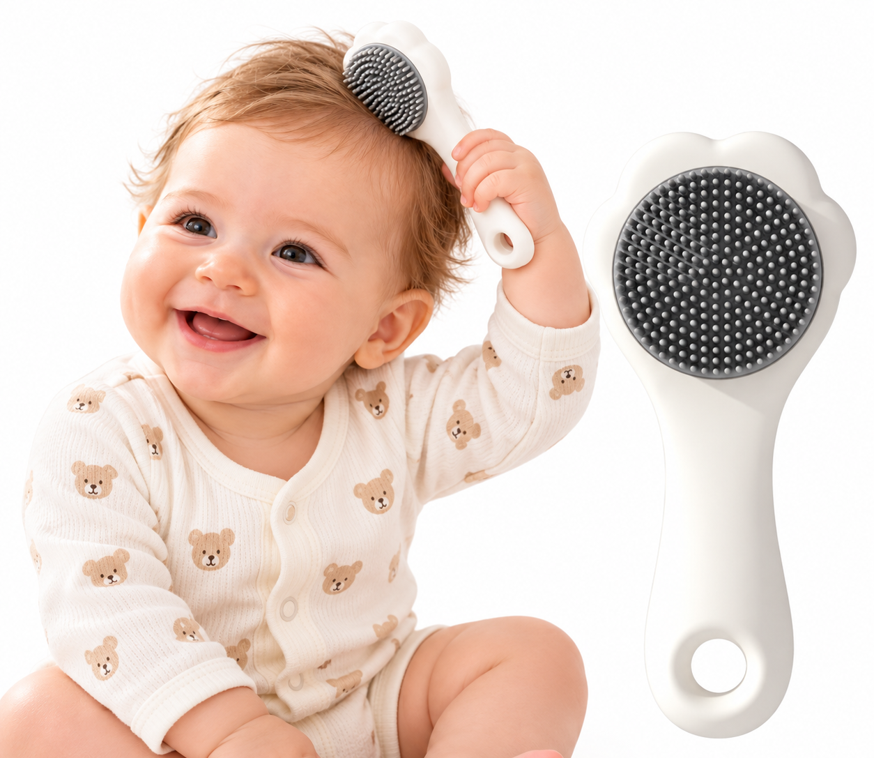 Baby Siliconen Massage Borstel met handvat - Wit