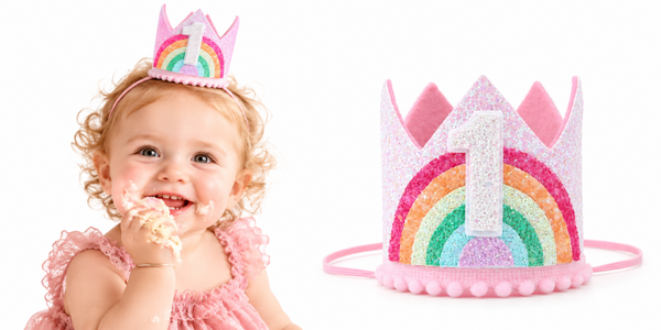 Verjaardagskroon 1 jaar - Baby Meisje - Regenboog Wit Glitters