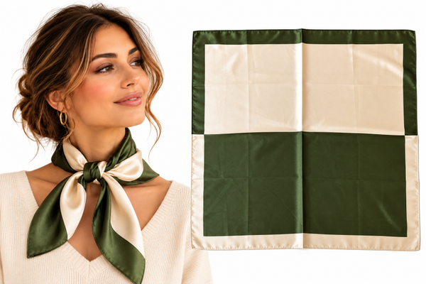 Dames haarsjaaltje - neksjaaltje tweekleurig groen beige - 70x70 cm
