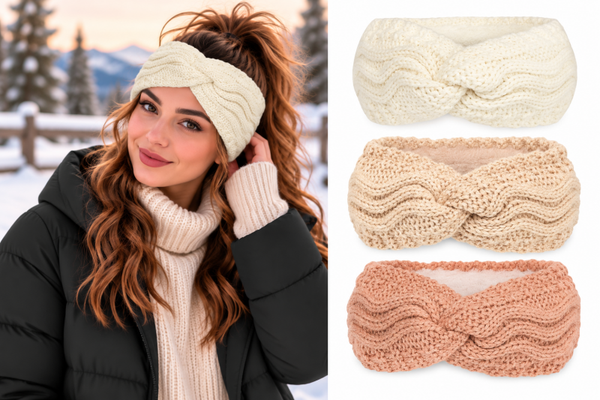 3 stuks - Kabelgebreide Dames Oorwarmers Creme, Beige en Roze - Fleece