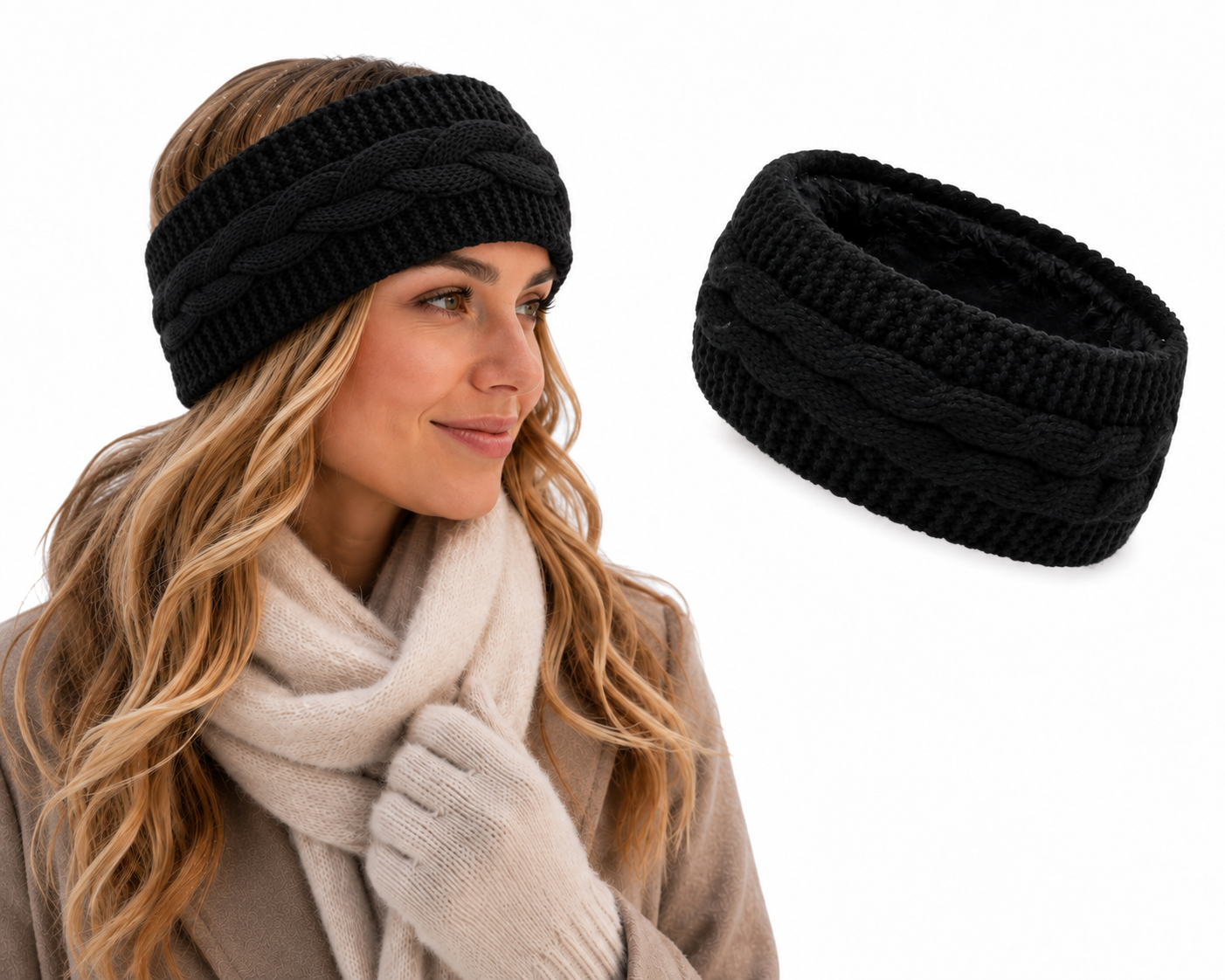 Dames Winter Oorwarmer met Fleece Voering - Zwart