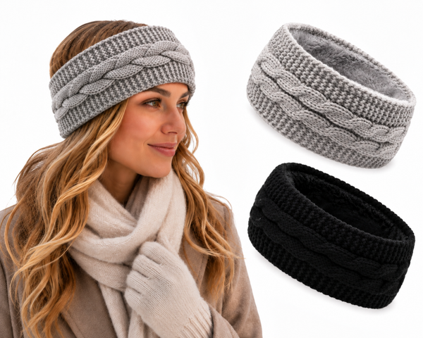 2 Stuks - Dames Oorwarmers met Fleece Voering - Grijs en Zwart