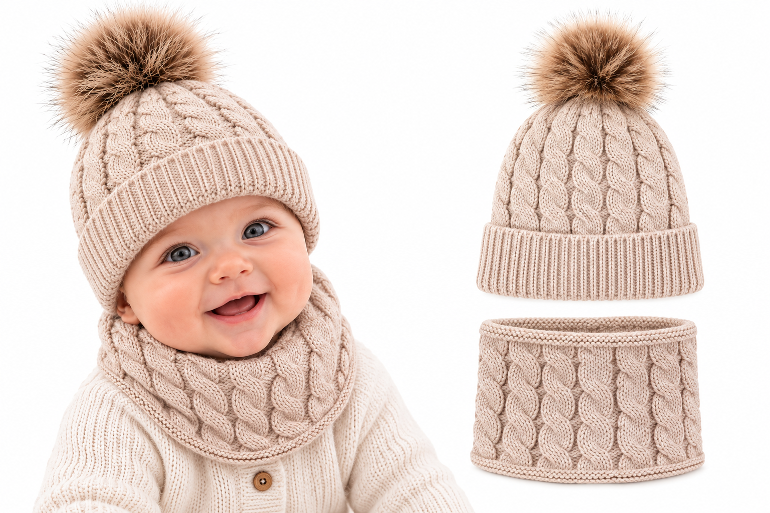 Set muts en colsjaal Baby 2-12 maanden - Beige