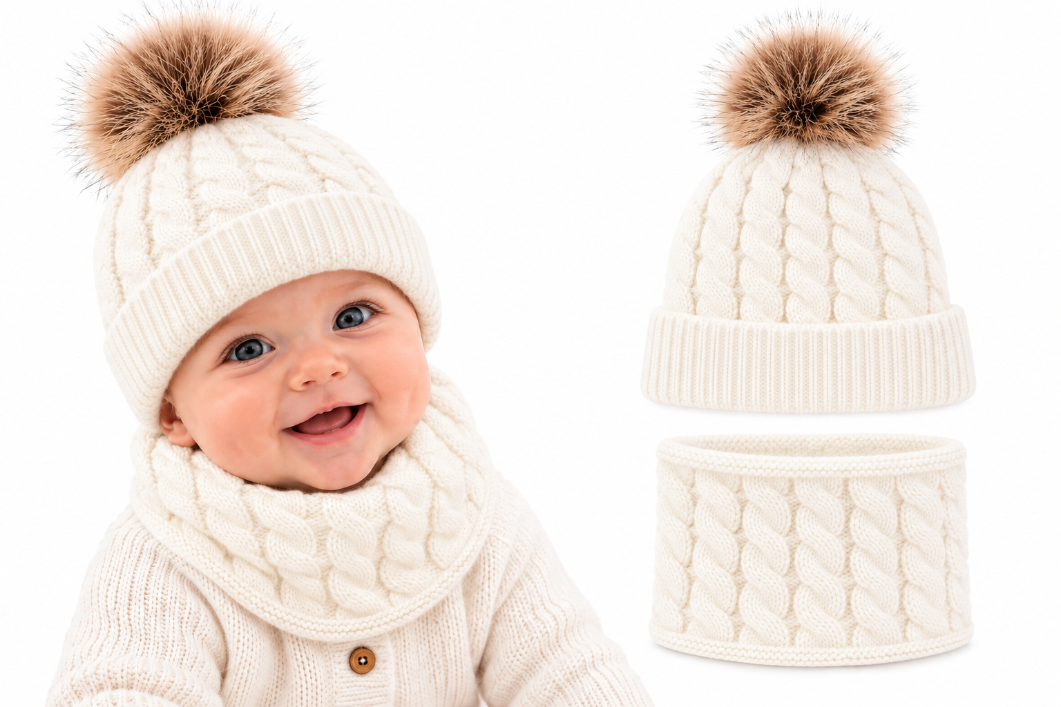 Set muts en colsjaal Baby 2-12 maanden - Wit