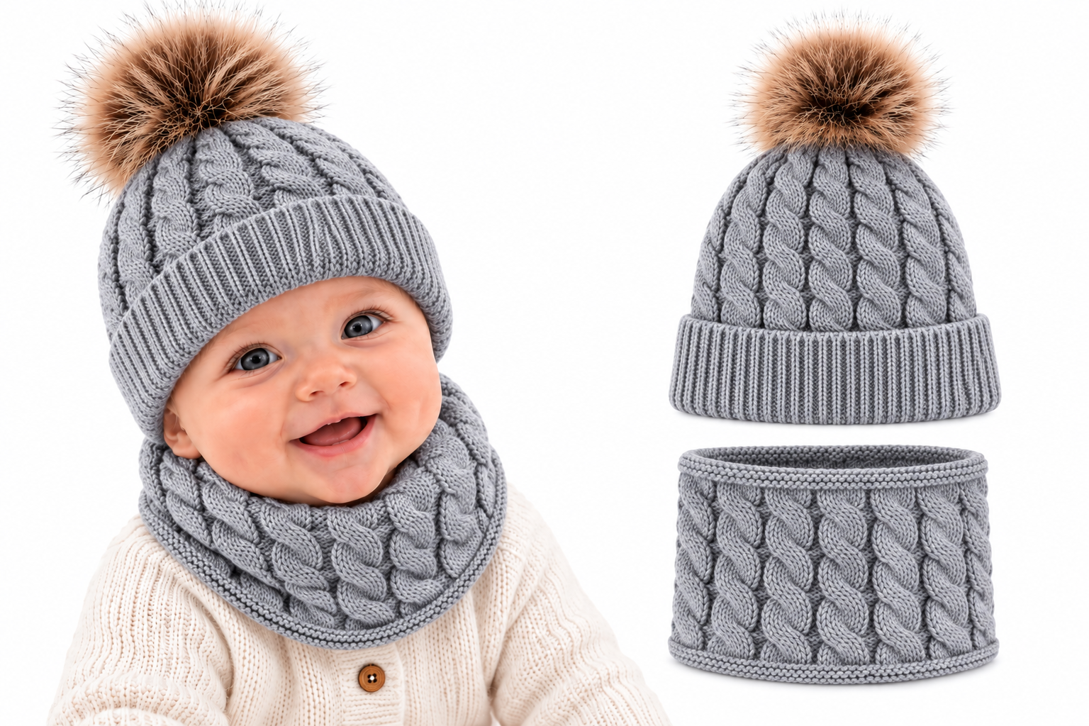 Set muts en colsjaal Baby 2-12 maanden - Grijs