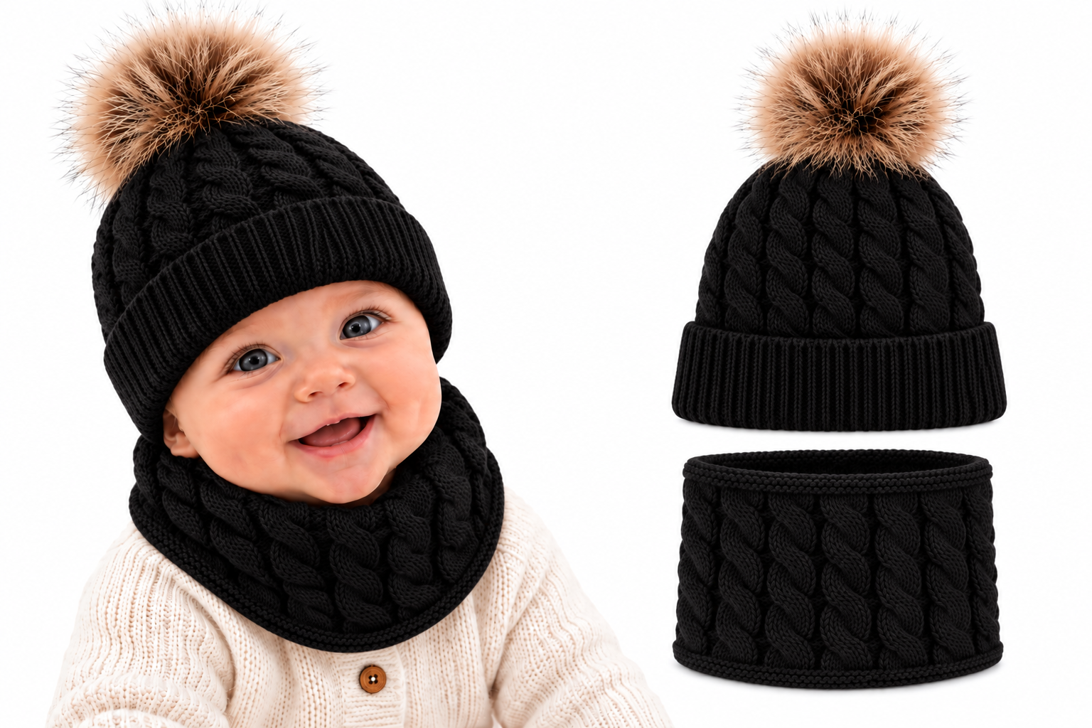 Set muts en colsjaal Baby 2-12 maanden - Zwart