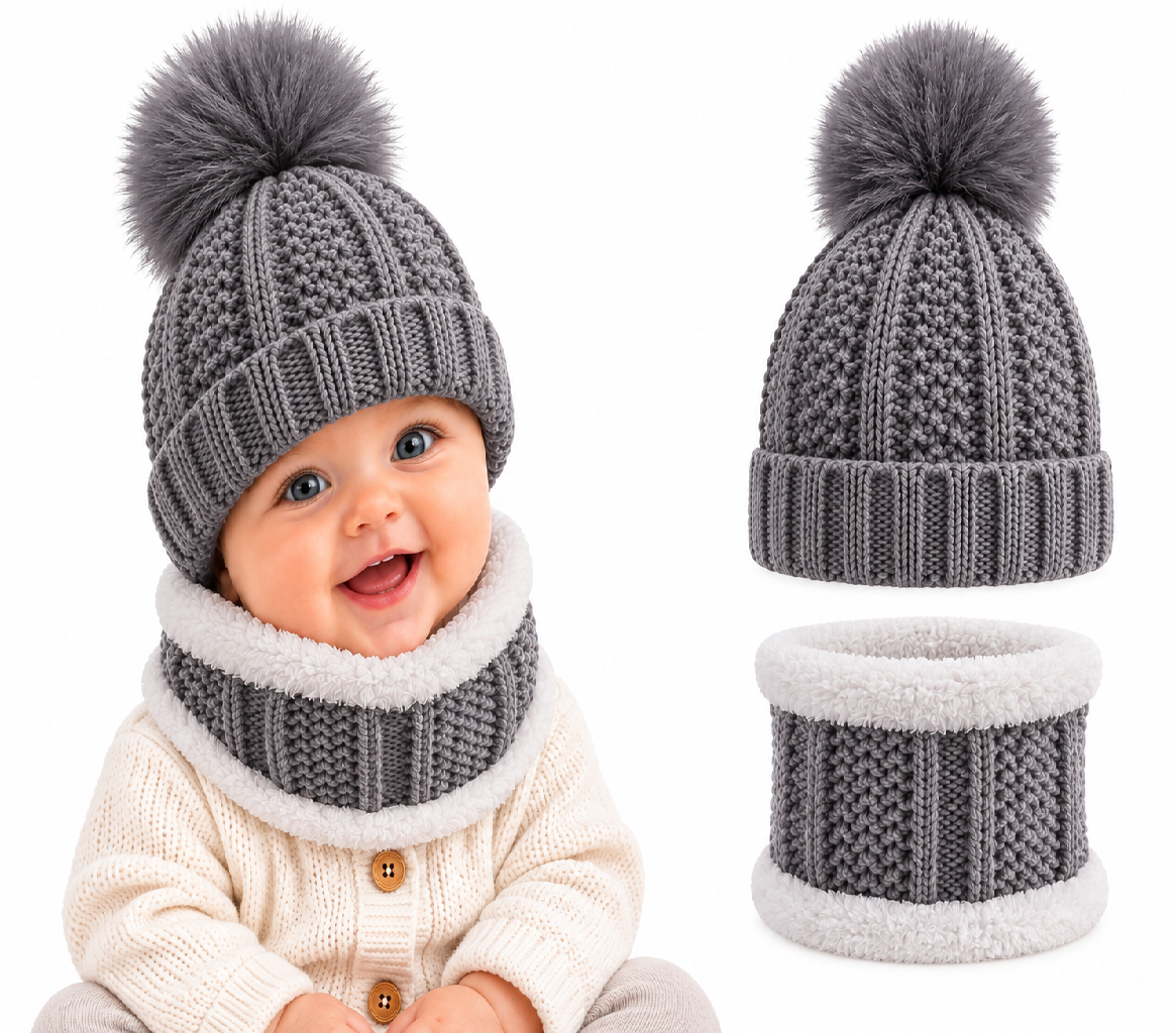 Set Muts en Colsjaal Fleece Baby – Grijs – 3-12 Maanden