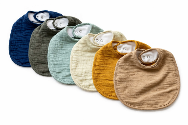 Set van 6 baby slabbetjes – Hydrofiel katoen – absorberend – Waterafstotend – Verstelbaar – Neutrale Unisex kleuren – 0–2 jaar