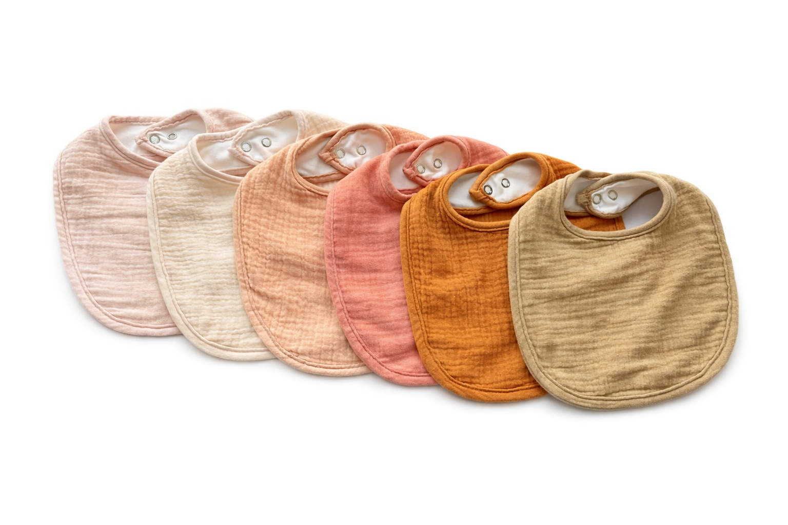 Set van 6 baby slabbetjes – Hydrofiel katoen – Absorberend – Verstelbaar – Zachte roze & aardetinten – 0–2 jaar