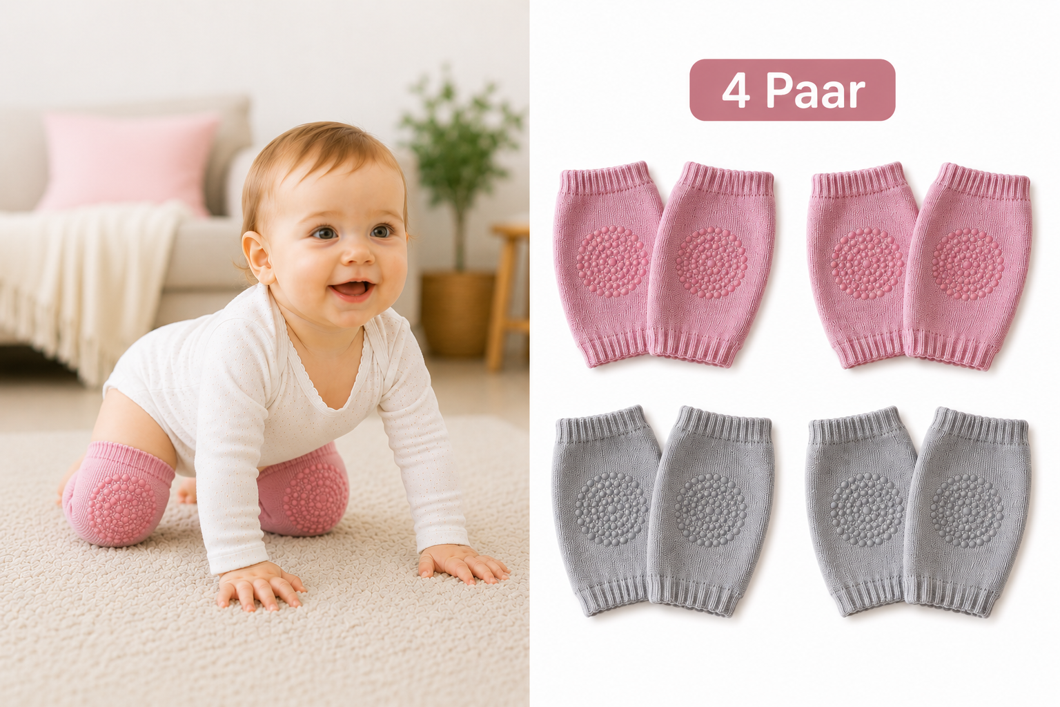 4 paar - Anti-slip kniebeschermers Sokjes - Lichtgrijs Roze