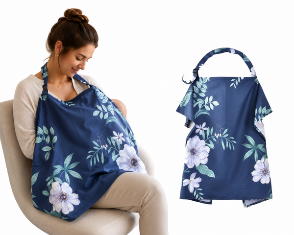 Voedingsdoek blauw gebloemd