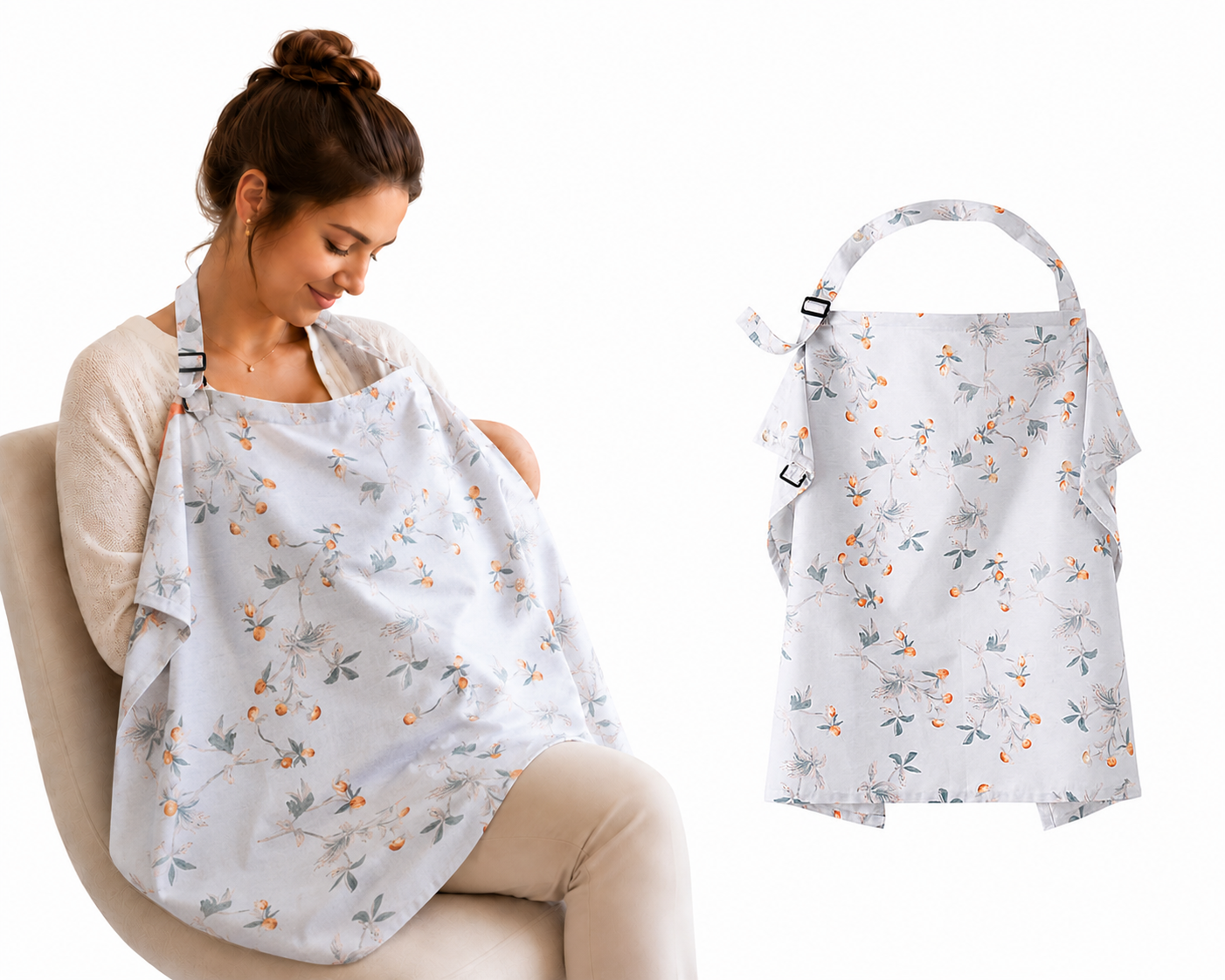 Borstvoedingsdoek – Voedingsdoek – Afschermdoek voor Borstvoeding – Grijs met Bloemen