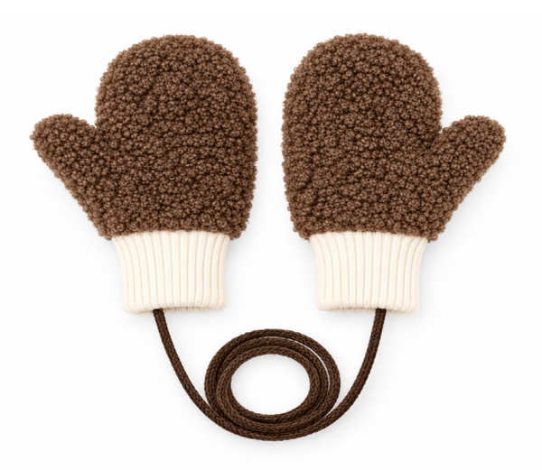 Kinderwanten 1-3 Jaar – Warme Teddy Wanten voor Kinderen – Winterwanten met Verbindingskoord – Bruin