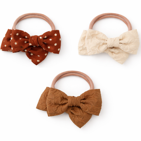 Baby Elastiekjes Haar met Haarstrikjes Set (6 Stuks) – 3 Setjes – 4,5 cm – Beige & Bruin