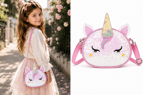 Unicorn Meisjes Schoudertasje Pailletten Wit Roze
