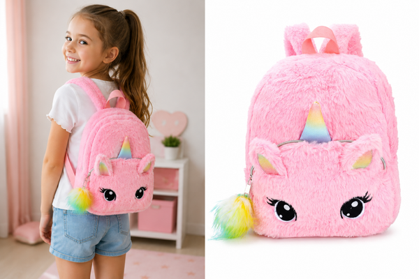 Unicorn Rugzak Lichtroze - Grote Ogen - Regenboog Hoorn